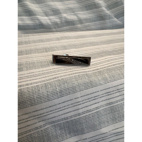 Tie Clip Tie Bar Clasp Sliver Tone Dark Marble Wood Design Alligator Skin L#51 - Picture 1 of 6